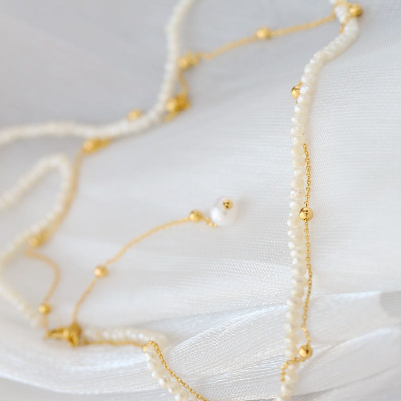 Collana con Piccola Perla Naturale Placcata Oro