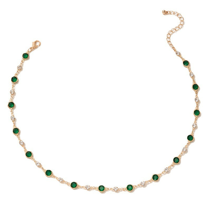 Collana Corta con Zircone Verde e Diamanti in Stile Retrò