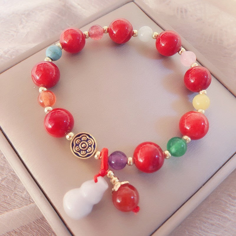 Braccialetto femminile vintage di giada in stile etnico tibetano con calcedonio a forma di zucca