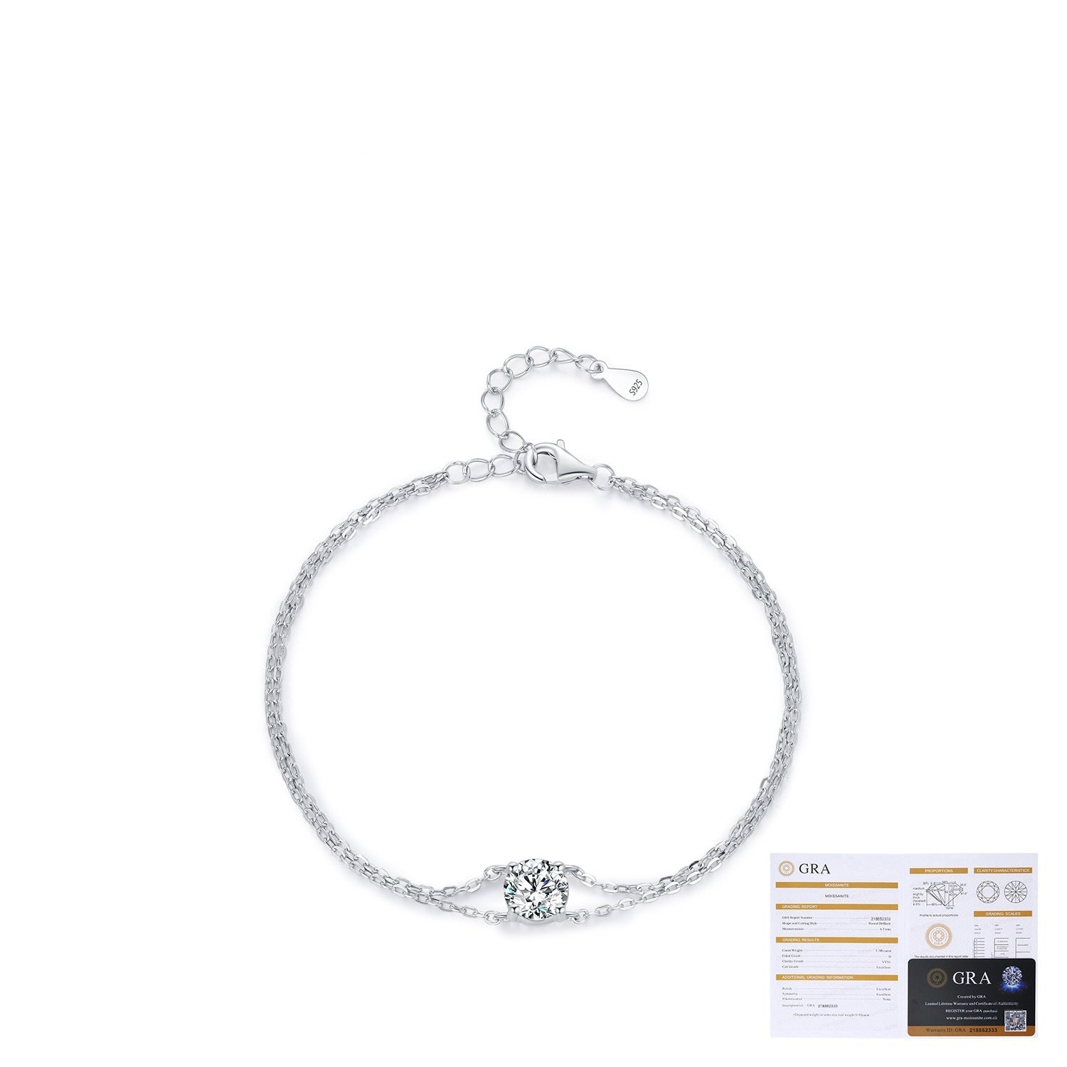 Bracciale Doppi Strato in Argento 925 con Moissanite 1 Carato