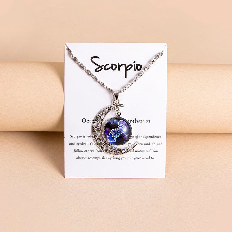 Collana Donna con Ciondolo Luna e 12 Charms Zodiaco in Vetro