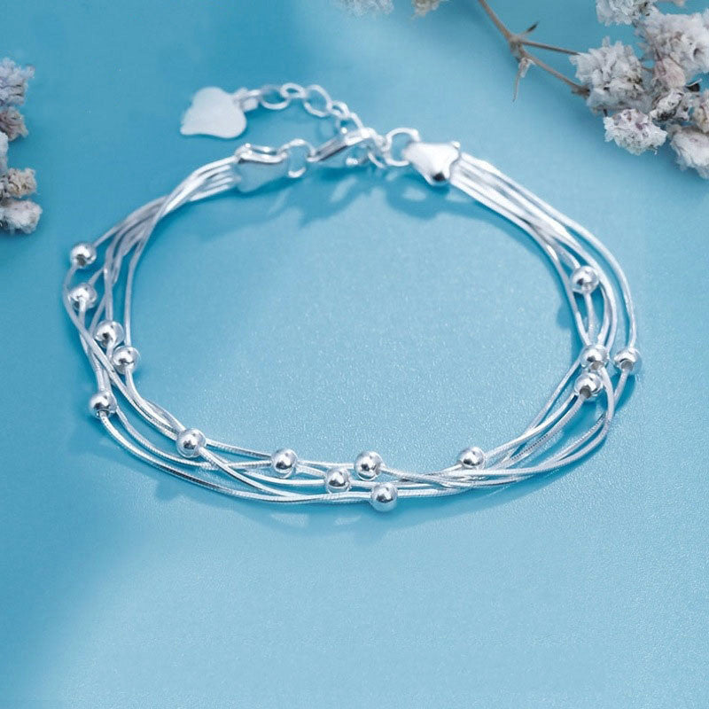 Bracciale a Più Strati con Perline in Argento Sterling S925 da Donna
