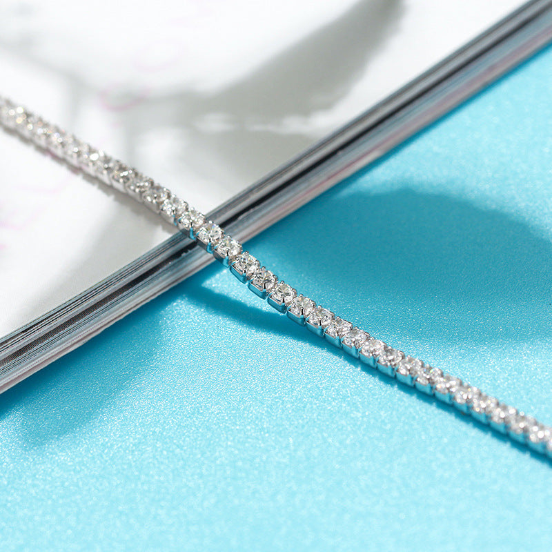 Cavigliera Singola da 2mm in Argento Sterling S925 con Zirconi