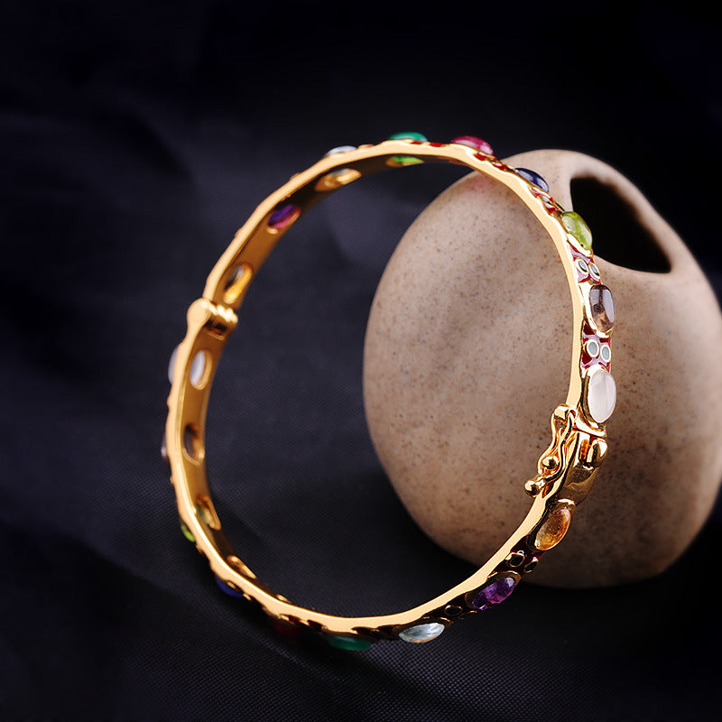 Bracciale in argento smaltato con pietre colorate