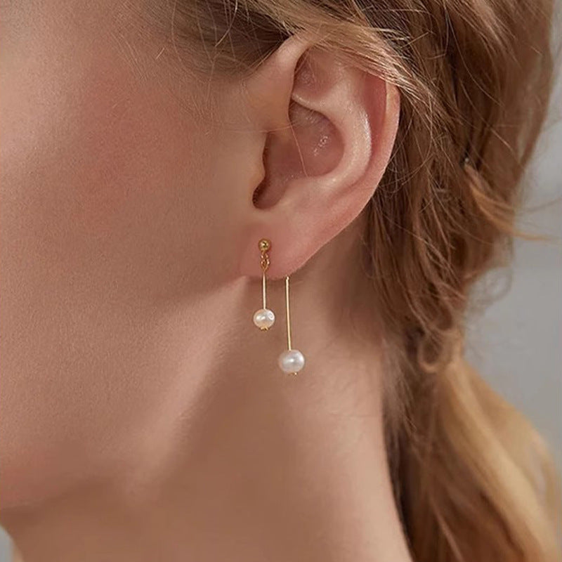 Orecchini a Doppia Perla Naturale d’Acqua Dolc