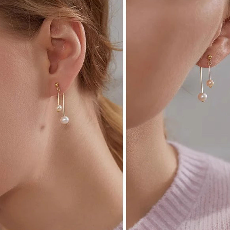 Orecchini a Doppia Perla Naturale d’Acqua Dolc