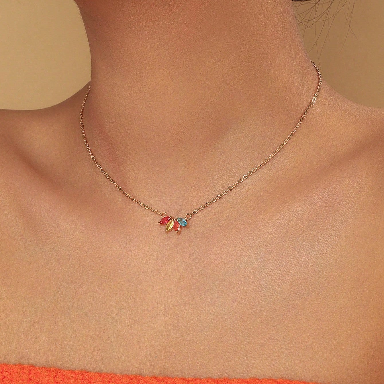 Collana con Foglia in Strass per Donna