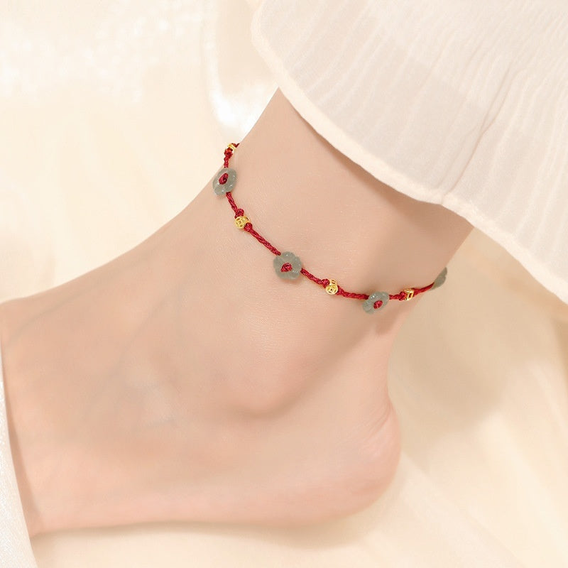 Cavigliera con Perle – Bracciale Intrecciato con Cordino Rosso