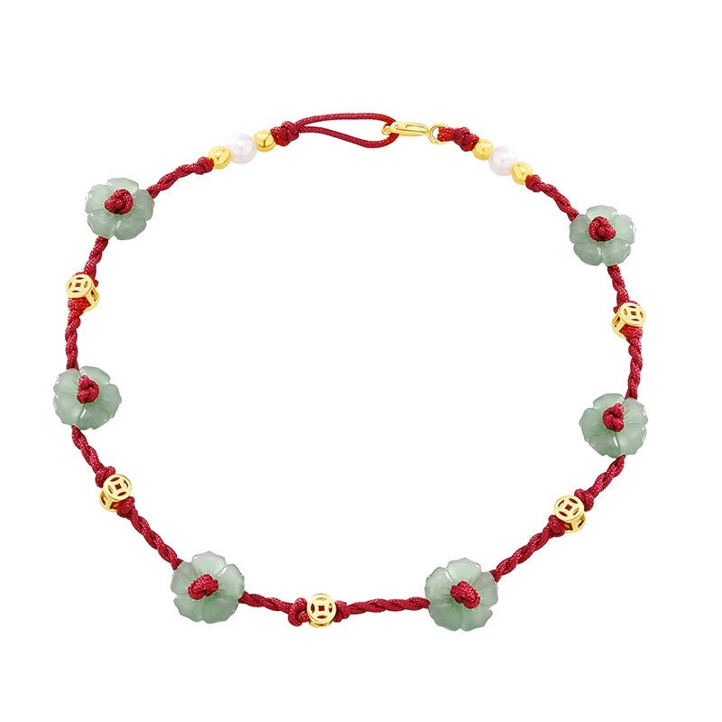 Cavigliera con Perle – Bracciale Intrecciato con Cordino Rosso