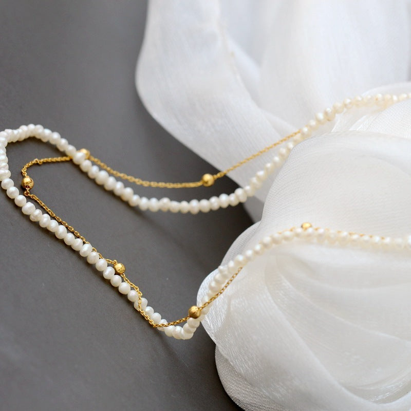 Collana con Piccola Perla Naturale Placcata Oro