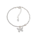Bracciale da Donna in Argento Sterling S925 con Farfalla, Perle e Argento