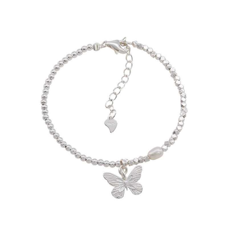 Bracciale da Donna in Argento Sterling S925 con Farfalla, Perle e Argento