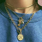 Collana, acciaio al titanio, placcato oro