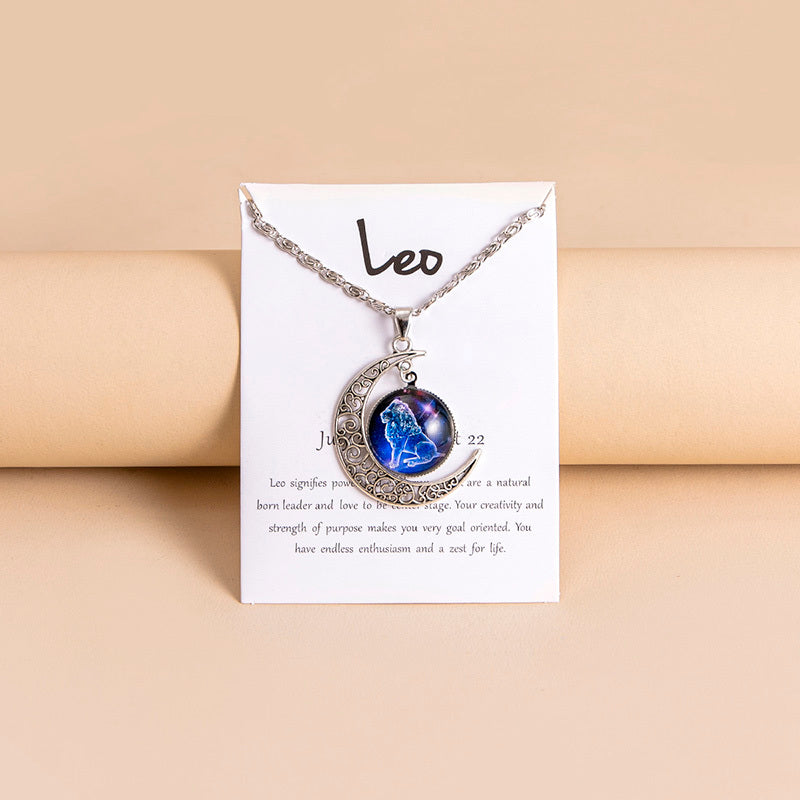 Collana Donna con Ciondolo Luna e 12 Charms Zodiaco in Vetro