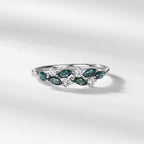 Anello Geometrico con Foglia e Pietra Verde Muschio Argento 925