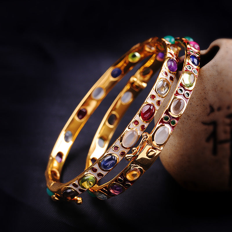 Bracciale in argento smaltato con pietre colorate