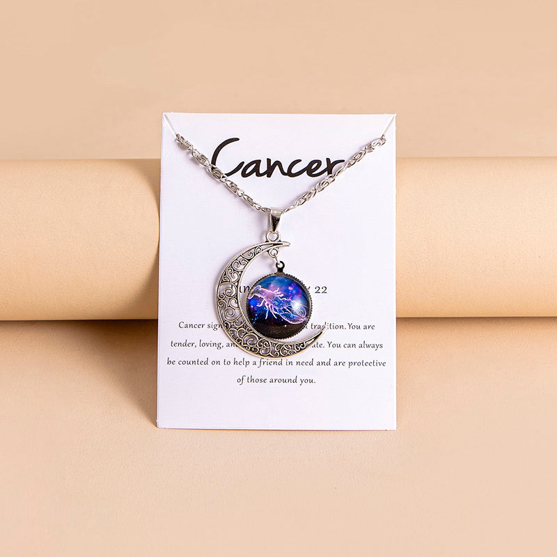 Collana Donna con Ciondolo Luna e 12 Charms Zodiaco in Vetro