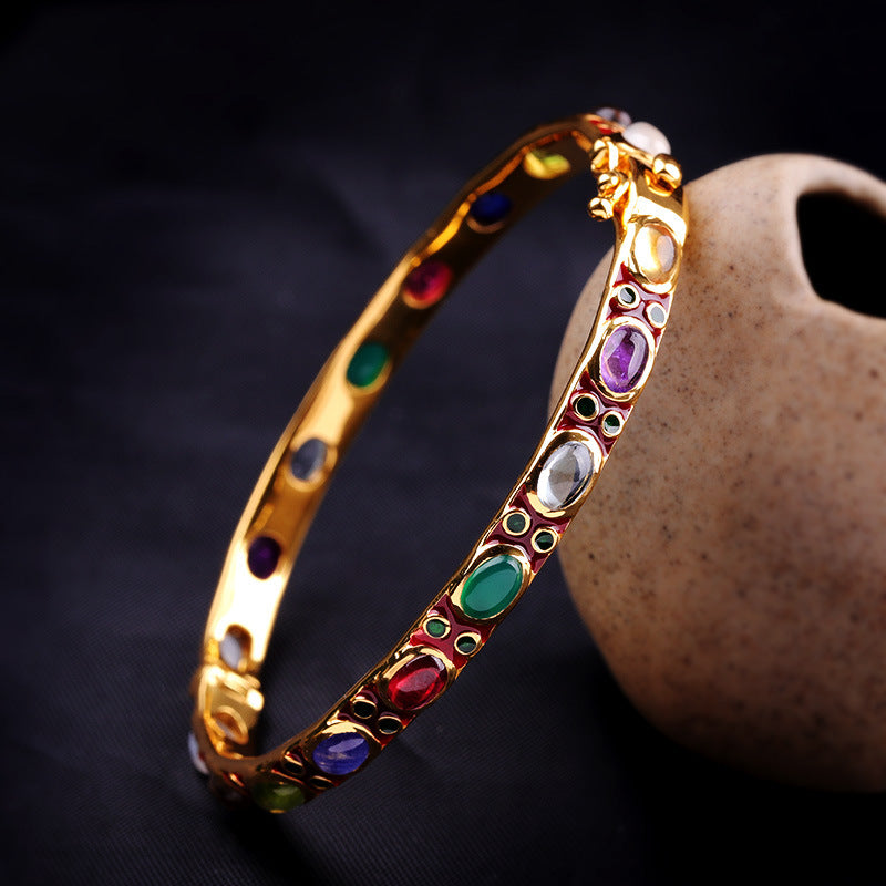 Bracciale in argento smaltato con pietre colorate
