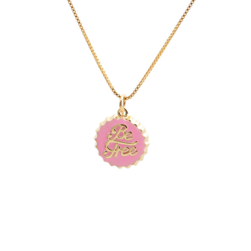 Collana con Pendente “Be Free” a Forma di Tappo in Rame Placcato Oro 18K