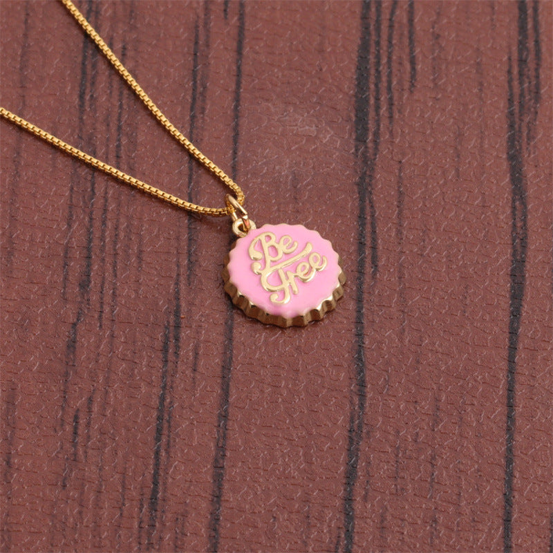 Collana con Pendente “Be Free” a Forma di Tappo in Rame Placcato Oro 18K
