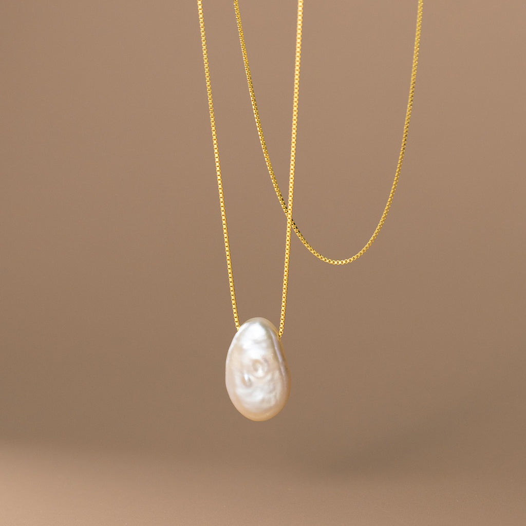 Collana in Argento S925 con Perla Piatta Irregolare