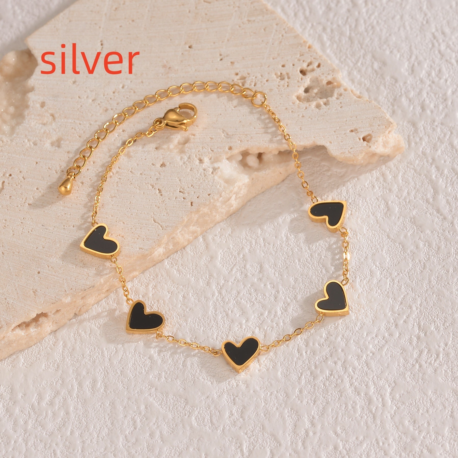 Bracciale in Acciaio Inossidabile con Cuore Smaltato