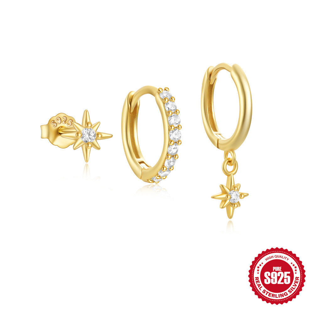 Set da 3 Pezzi in Argento Sterling S925 con Stella a Otto Punte