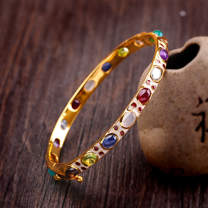 Bracciale in argento smaltato con pietre colorate