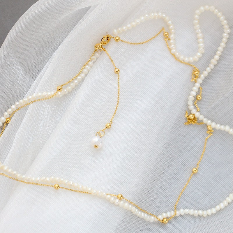 Collana con Piccola Perla Naturale Placcata Oro