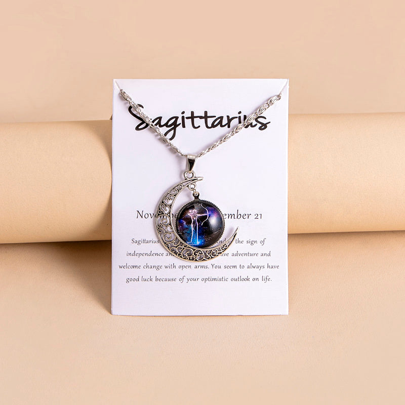 Collana Donna con Ciondolo Luna e 12 Charms Zodiaco in Vetro
