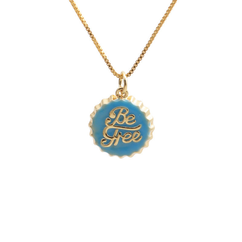Collana con Pendente “Be Free” a Forma di Tappo in Rame Placcato Oro 18K