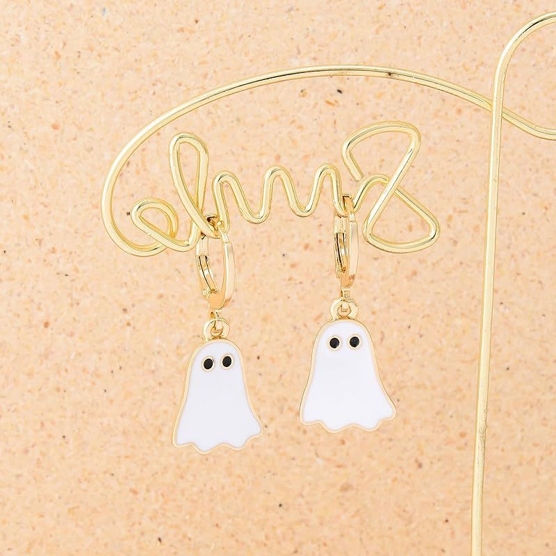 Orecchini Huggie a Cerchio in Oro a Forma di Fantasma