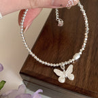 Bracciale da Donna in Argento Sterling S925 con Farfalla, Perle e Argento