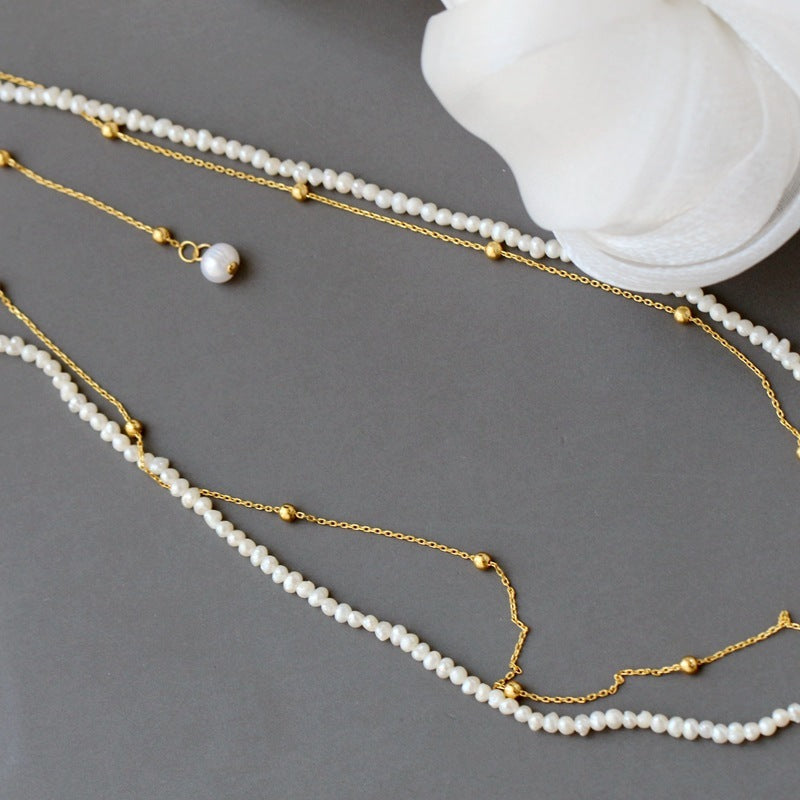 Collana con Piccola Perla Naturale Placcata Oro