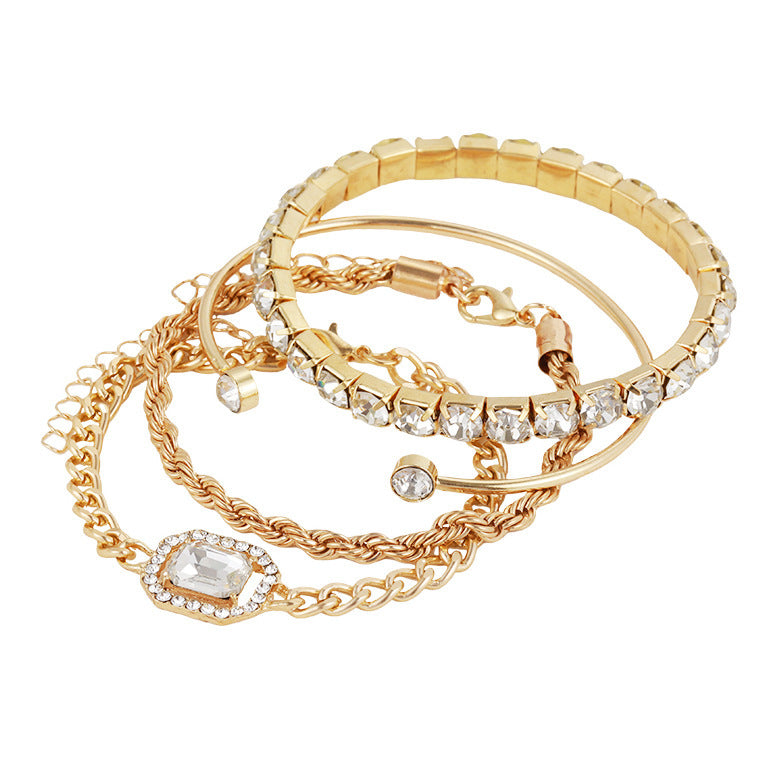 Set di 4 Braccialetti con Cristalli in Stile Boho per Donna