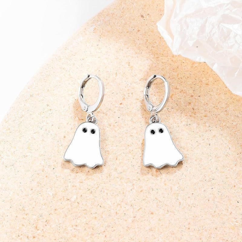 Orecchini Huggie a Cerchio in Oro a Forma di Fantasma