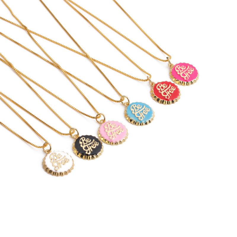 Collana con Pendente “Be Free” a Forma di Tappo in Rame Placcato Oro 18K