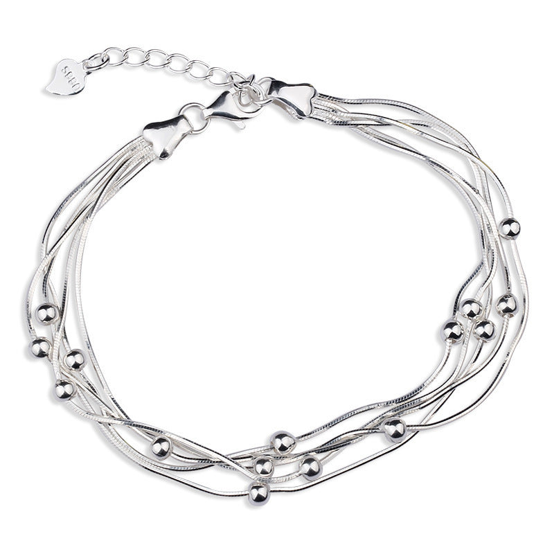 Bracciale a Più Strati con Perline in Argento Sterling S925 da Donna