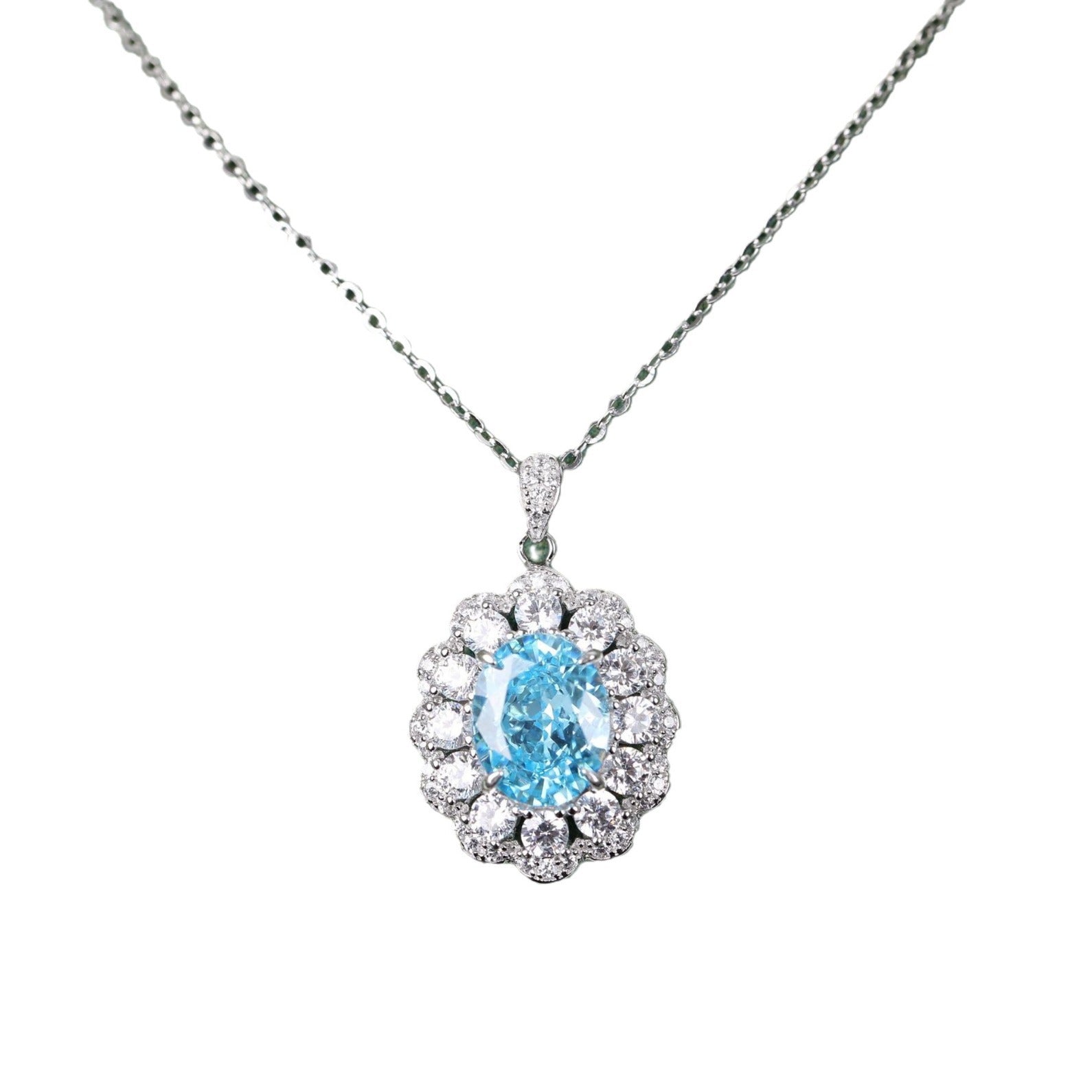 Collana con Fiore di Ghiaccio Blu in Argento 925