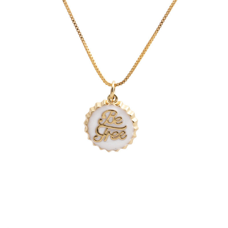 Collana con Pendente “Be Free” a Forma di Tappo in Rame Placcato Oro 18K