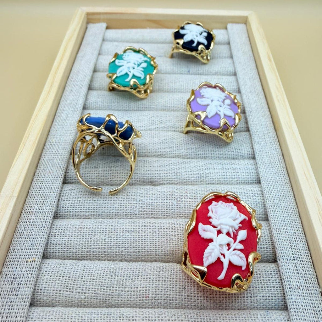 Anello Cammeo Rosa Vintage Regolabile Placcato Oro - Eleganza Retrò PARNIN RING km5m85-r3.myshopify.com