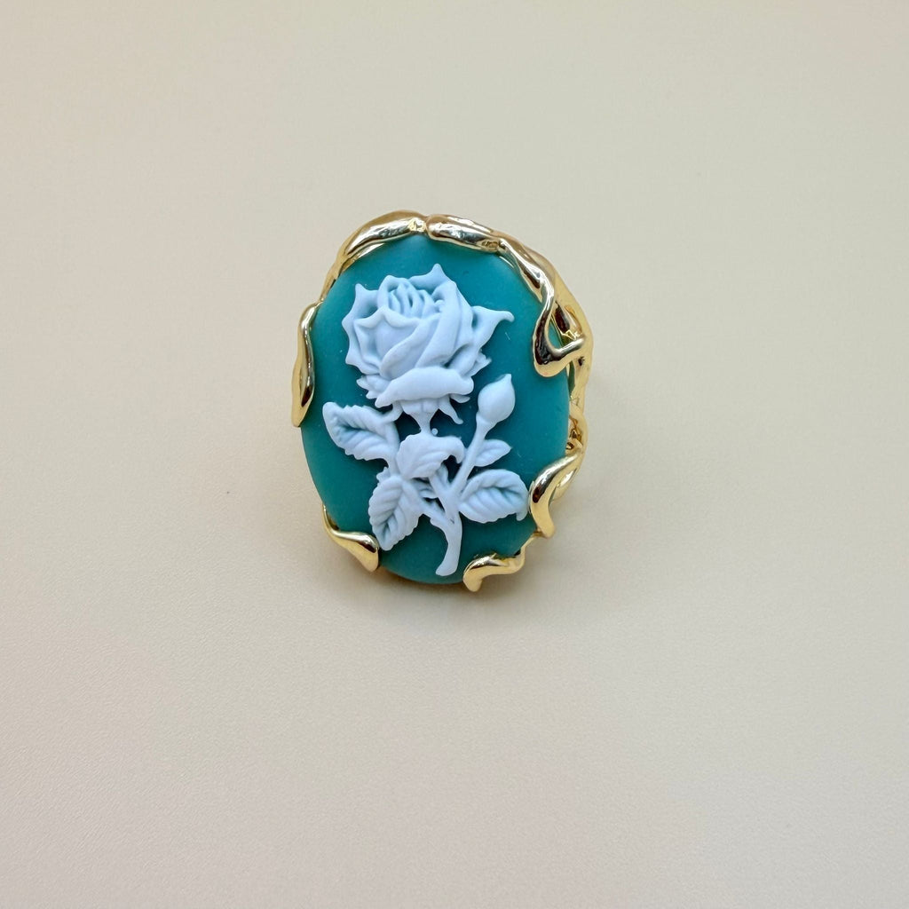 Anello Cammeo Rosa Vintage Regolabile Placcato Oro - Eleganza Retrò PARNIN RING km5m85-r3.myshopify.com