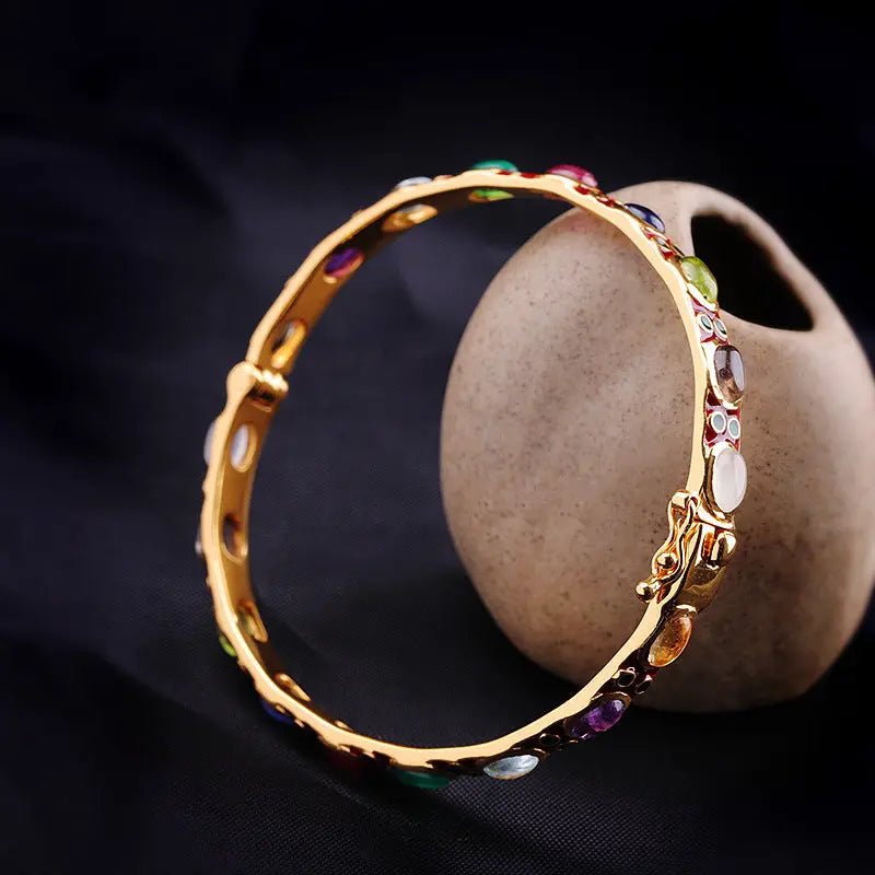 Bracciale Argento Smaltato con Pietre Colorate - Design Geometrico Raffinato | Gioielli Perfetti Bracciale km5m85-r3.myshopify.com