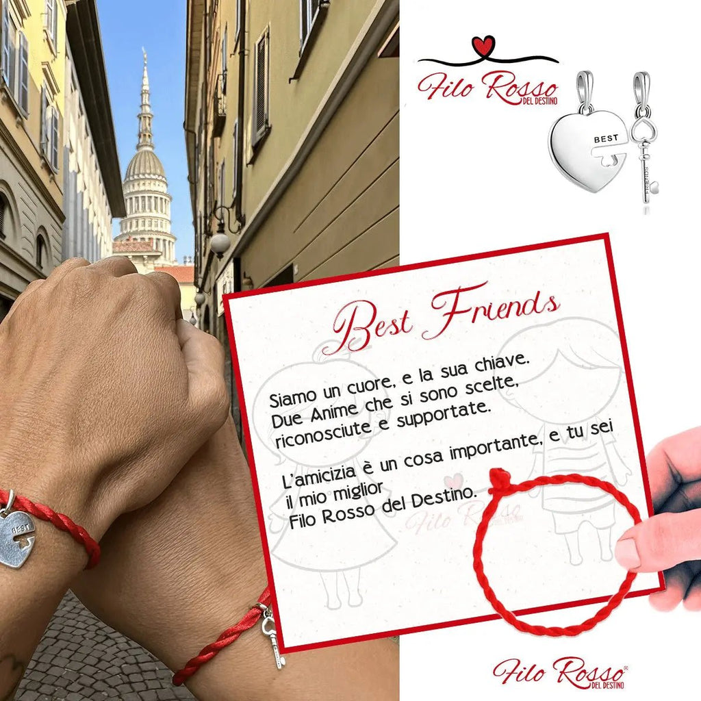 Charm Amicizia "Best Friends" in Argento S925 - Cuore & Chiave per Bracciale Filo Rosso | gioielliperfetti.it product_type km5m85-r3.myshopify.com