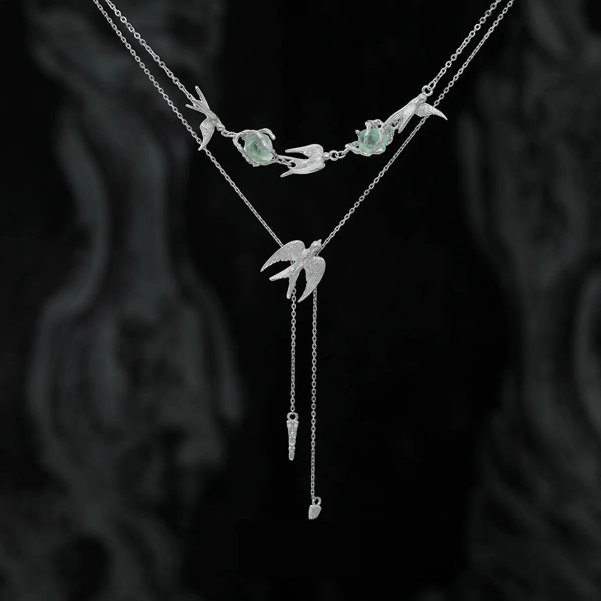 Collana Uccello Volante in Fluorite Naturale - Argento 925 Placcato Oro Bianco | Gioielli Perfetti Collana km5m85-r3.myshopify.com