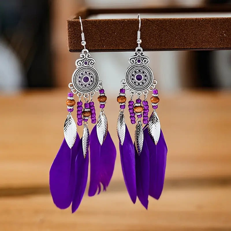 Orecchini Pendenti Boho Piume - Eleganza Etnica Artigianale PARNIN Earrings km5m85-r3.myshopify.com