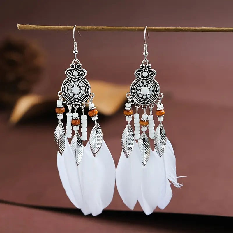 Orecchini Pendenti Boho Piume - Eleganza Etnica Artigianale PARNIN Earrings km5m85-r3.myshopify.com