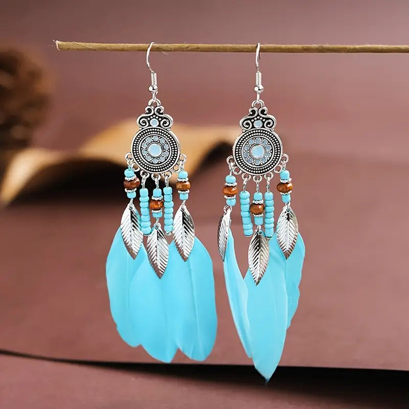 Orecchini Pendenti Boho Piume - Eleganza Etnica Artigianale PARNIN Earrings km5m85-r3.myshopify.com