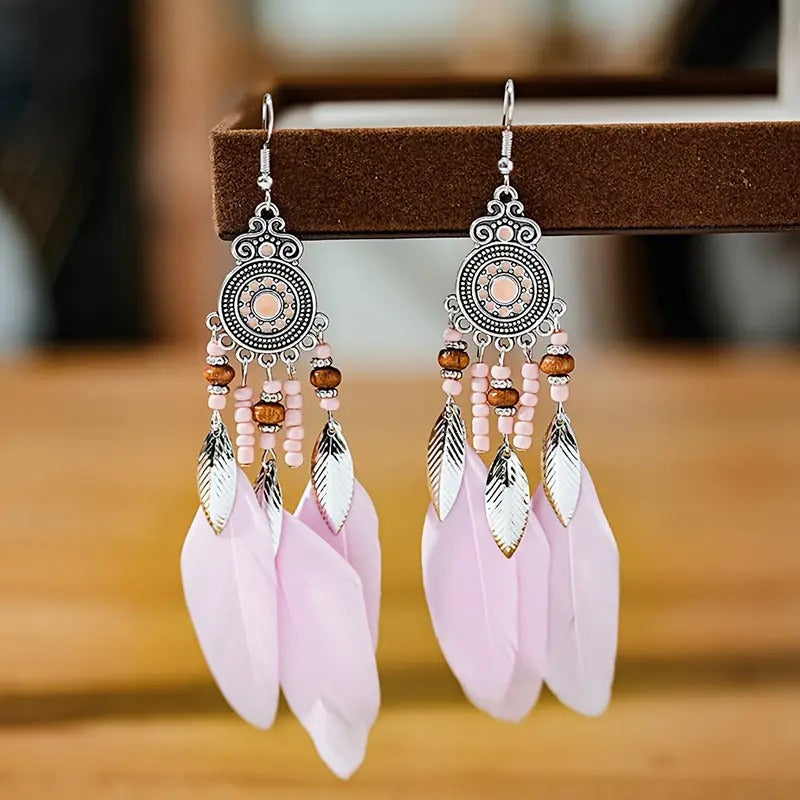Orecchini Pendenti Boho Piume - Eleganza Etnica Artigianale PARNIN Earrings km5m85-r3.myshopify.com