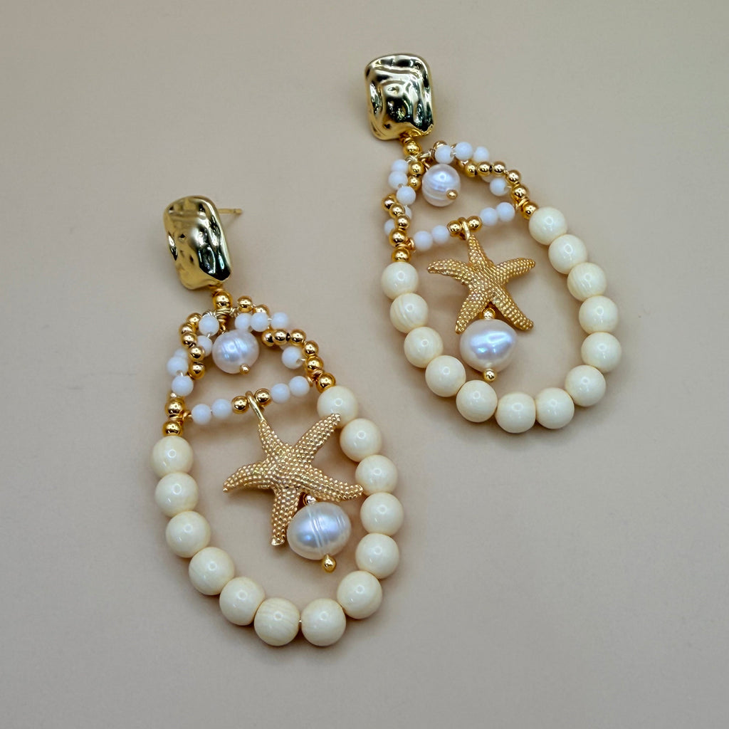 Orecchini Stella Marina Perle Naturali Placcato Oro - Eleganza Marina PARNIN Earrings km5m85-r3.myshopify.com